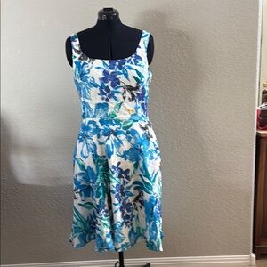 Blue and White Sleeveless A-Line Sundress for Wedding Guests